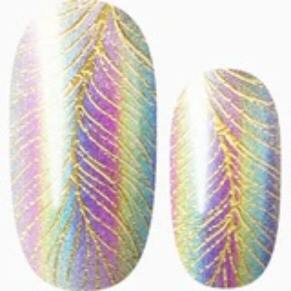 3 for 15 - LILY & FOX - GOLDEN FEATHERS Nail Stickers Wrap Strips Pastel Rainbow - Picture 1 of 9